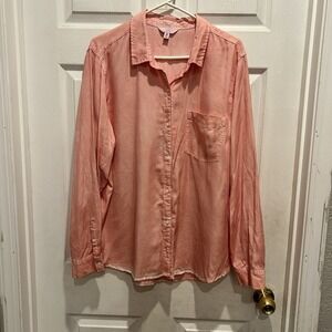 Time and Tru Womens Pink Lyocell Long Sleeve Button Down Shirt Sz XXL 20 Pastel